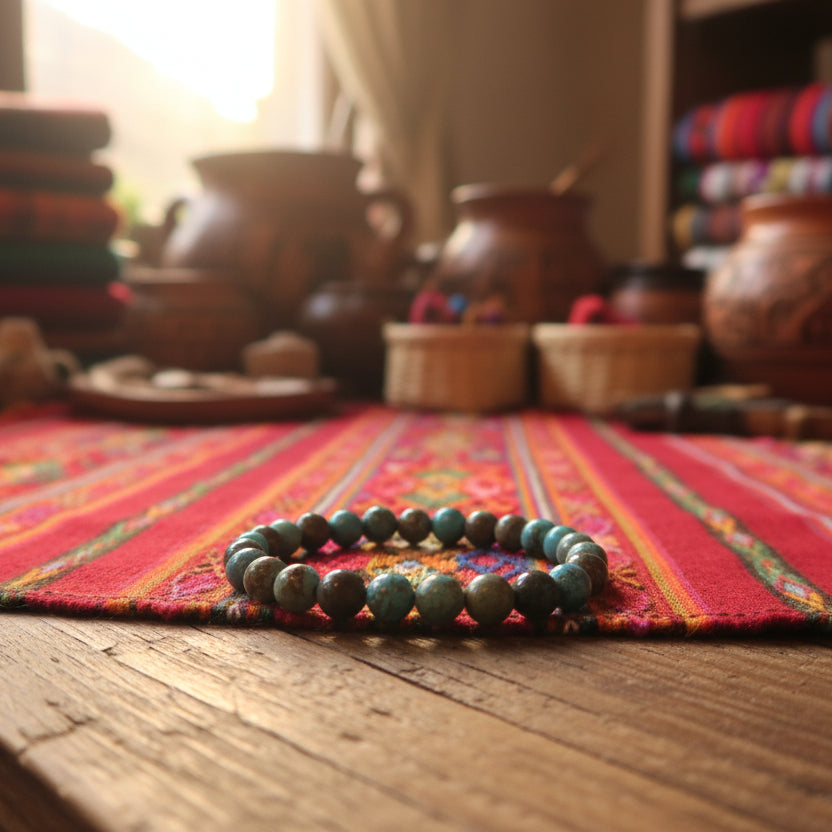 Chrysocolle naturelle EXTRA du Pérou, bracelet boules 8mm AAA