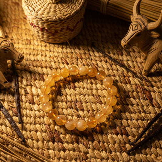 Citrine naturelle de Madagascar, bracelet boules 10mm Extra AAA