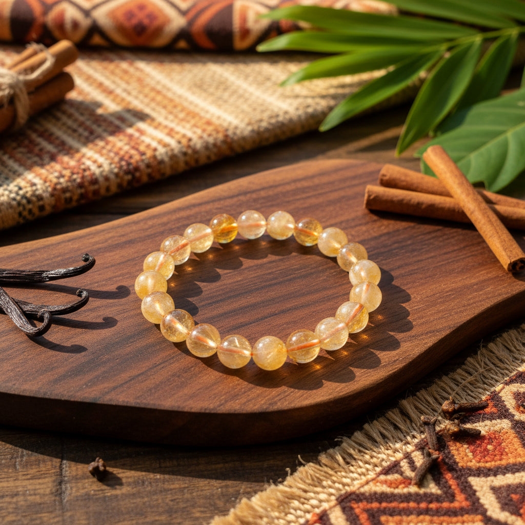 Citrine naturelle de Madagascar, bracelet boules 10mm Extra AAA