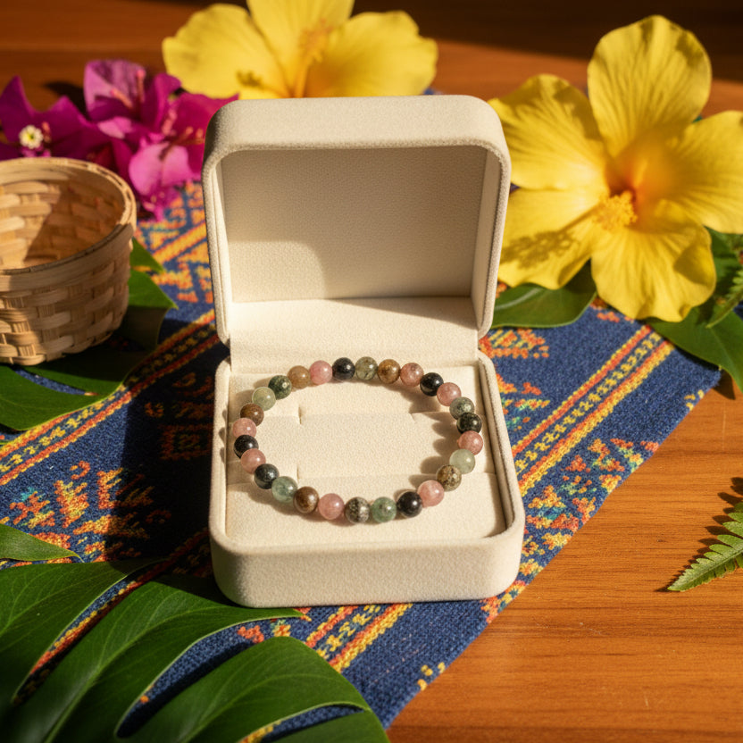 Tourmaline Melon d’Eau, bracelet boules 6 à 8mm qualité AAA
