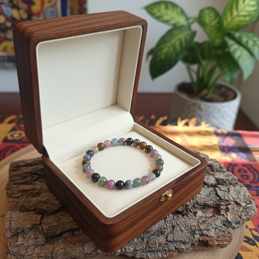 Tourmaline Melon d’Eau, bracelet boules 6 à 8mm qualité AAA