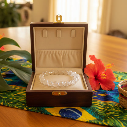 cristal de roche craquelé, bracelet boules 10mm, Brésil.