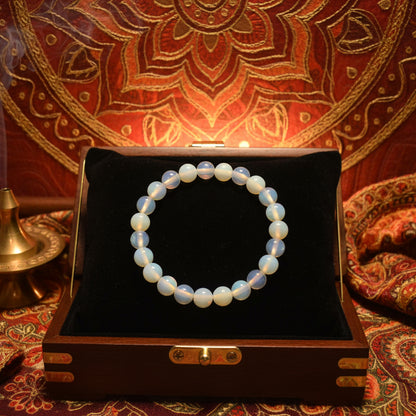 Pierre de Lune Opaline, bracelet boules 8mm, Inde, qualité AA+.