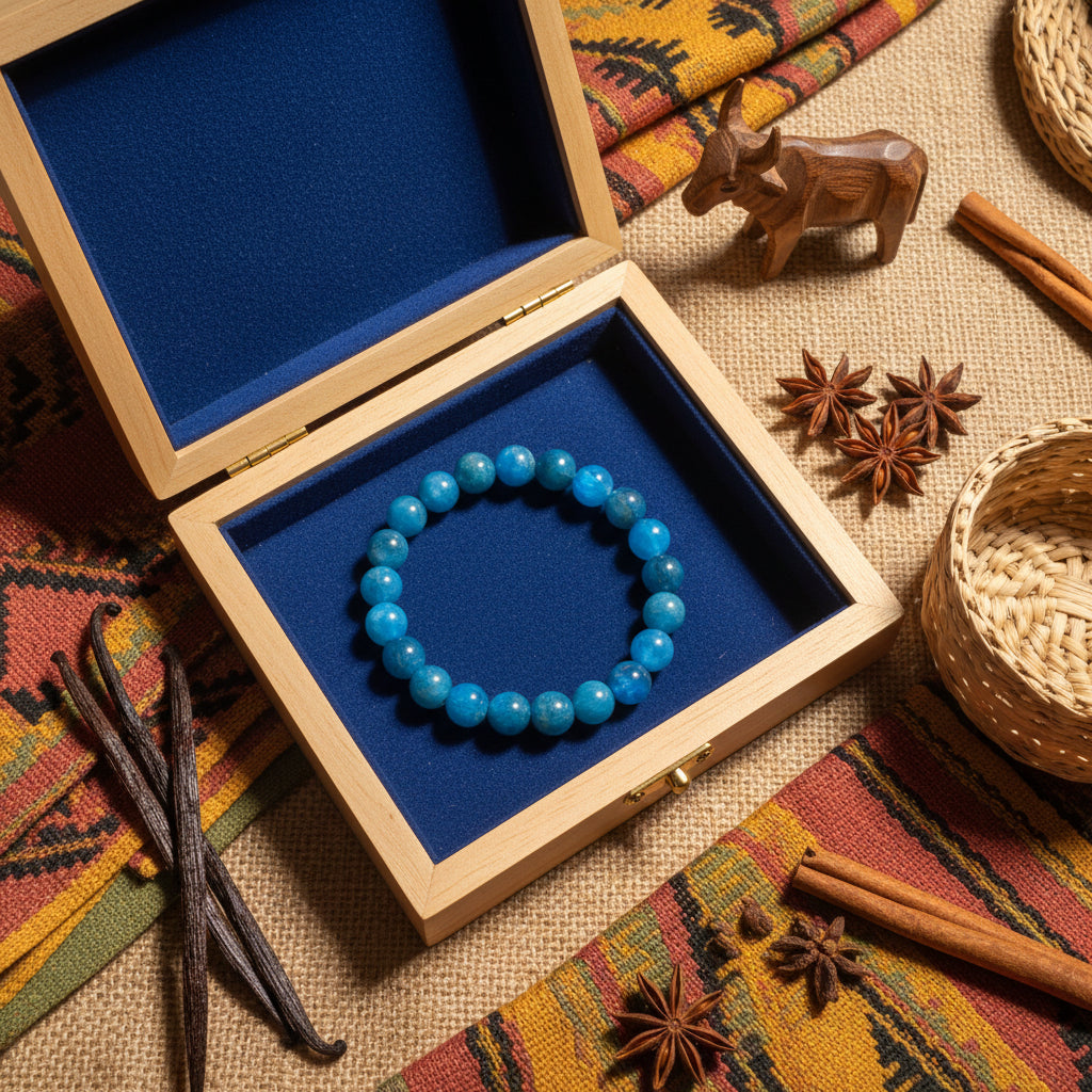 Apatite bleue,  bracelet boules 8mm qualité AAA. Madagascar