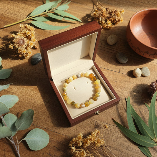opale jaune, bracelet boules 8mm Extra qualité AAA.