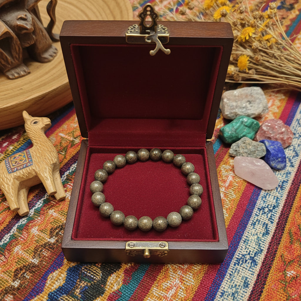Pyrite naturelle du Pérou, bracelet boules 8mm qualité AAA.