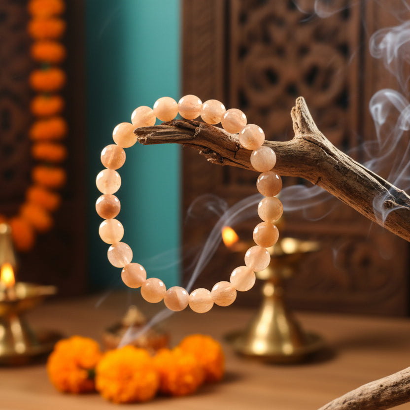 Pierre de soleil naturelle, Inde, bracelet boules 8mm qualité AAA+