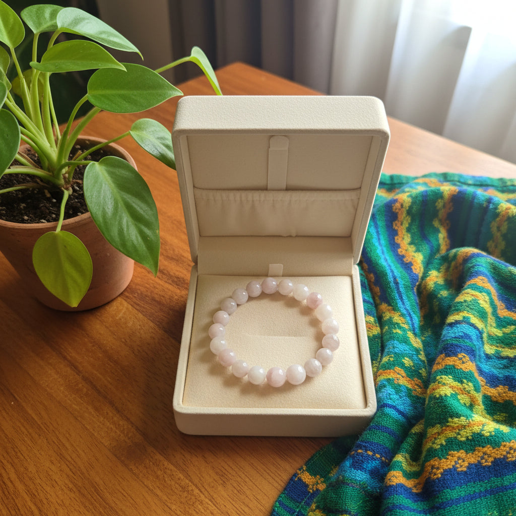 Kunzite du Brésil, bracelet boules 8mm qualité AAA.