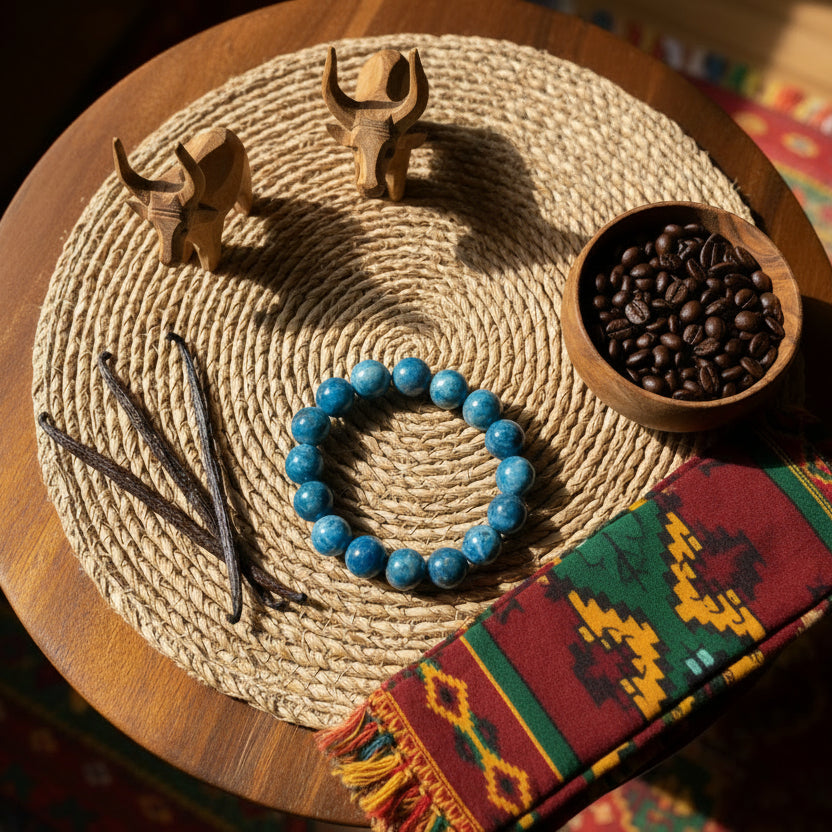 Apatite bleue,  bracelet boules 14mm qualité AAA+. Madagascar