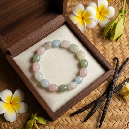 Morganite, bracelet olivines de 12mm qualité AAA+