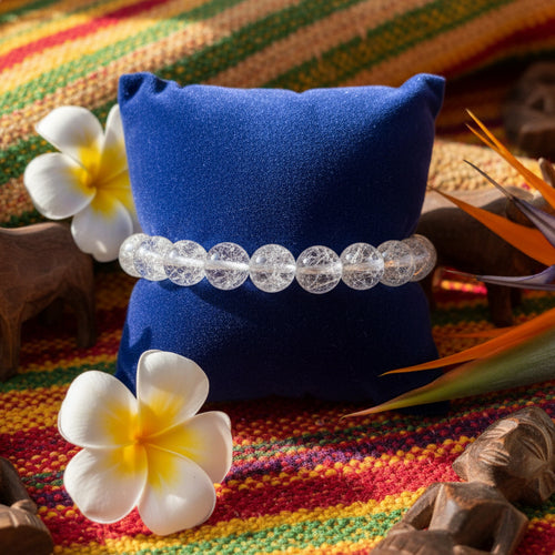 cristal de roche craquelé, bracelet boules 14mm