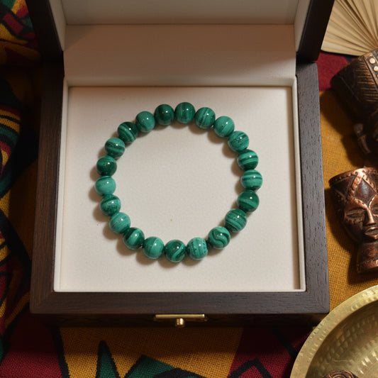 Malachite du Congo, bracelet boules 8mm Extra qualité
