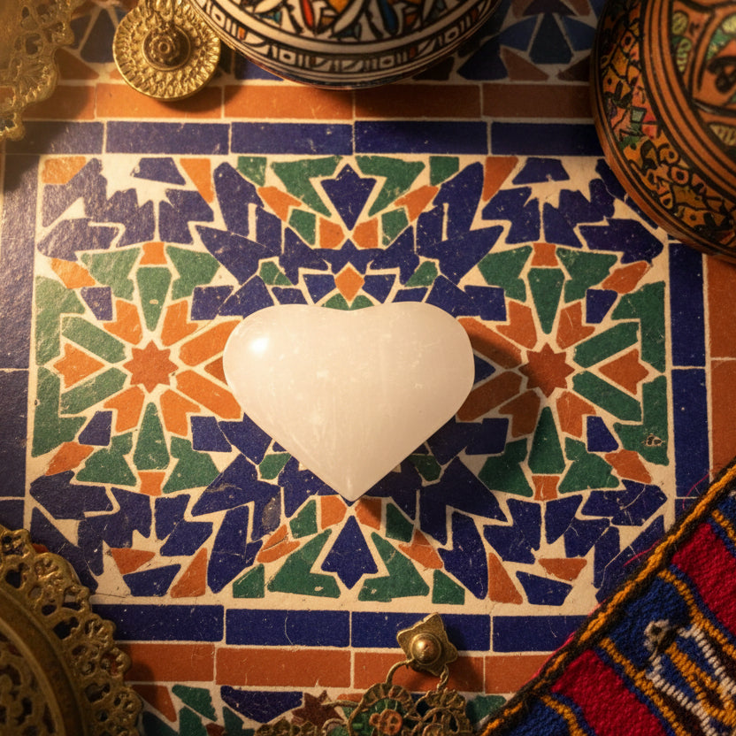 Sélénite, Coeur non gravé 35x45mm, Maroc.