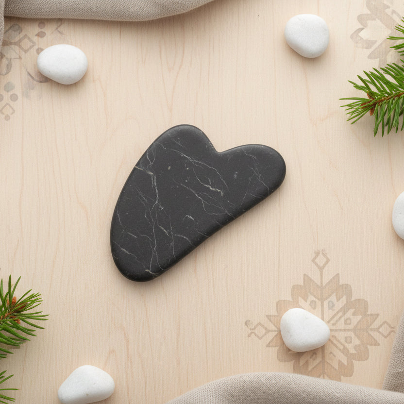 Shungite, Gua Sha 80x50mm provenance Russie qualité AAA.