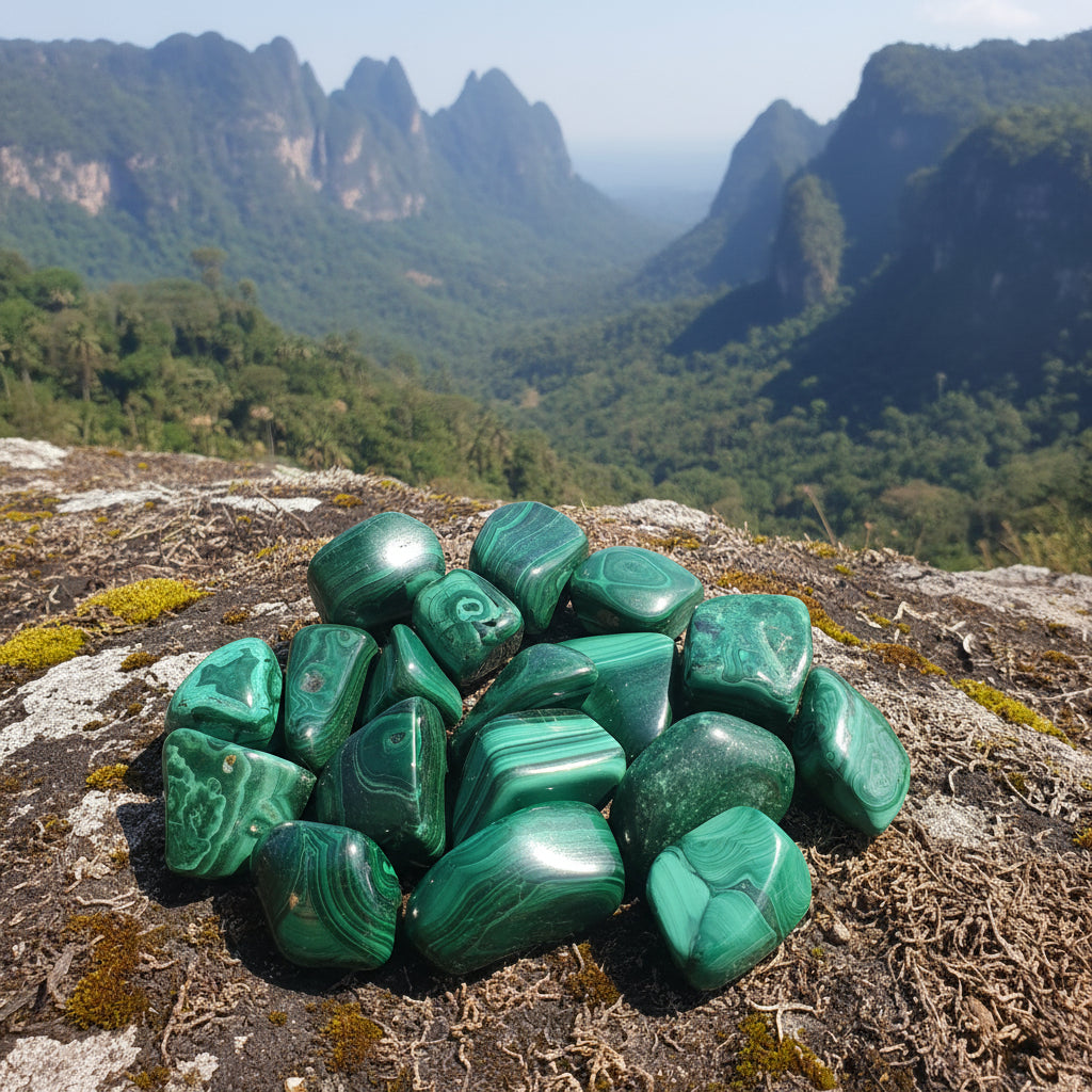Malachite du Congo extra qualité, pierres roulées.