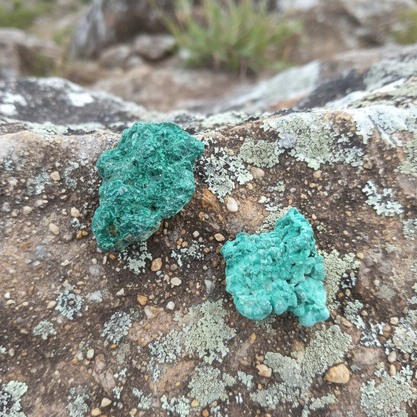 Malachite Fibreuse extra qualité, Congo. N°1 et 2.