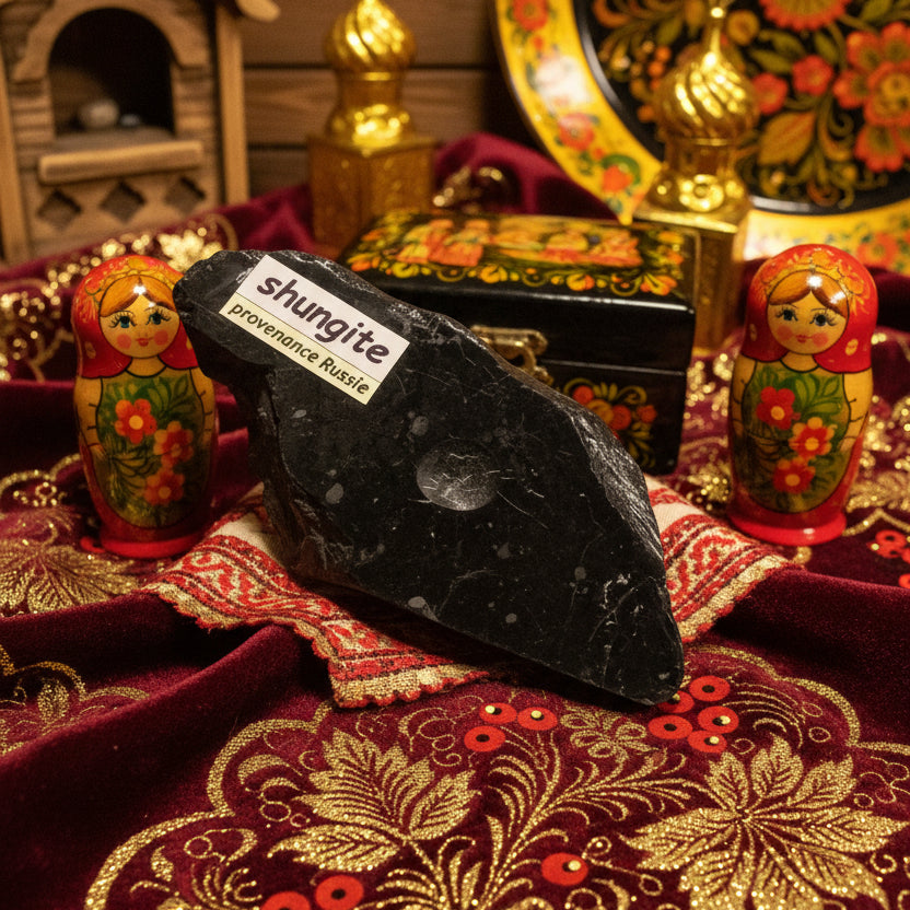 Shungite, plaque + boule provenance Russie qualité AAA.