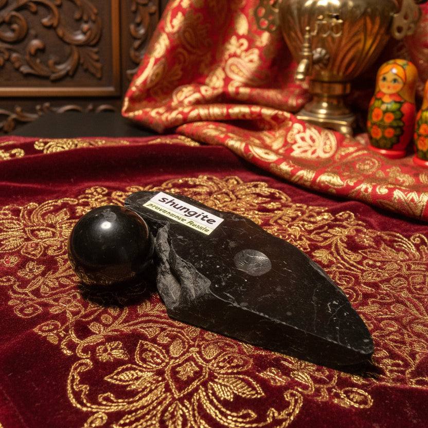 Shungite, plaque + boule provenance Russie qualité AAA.