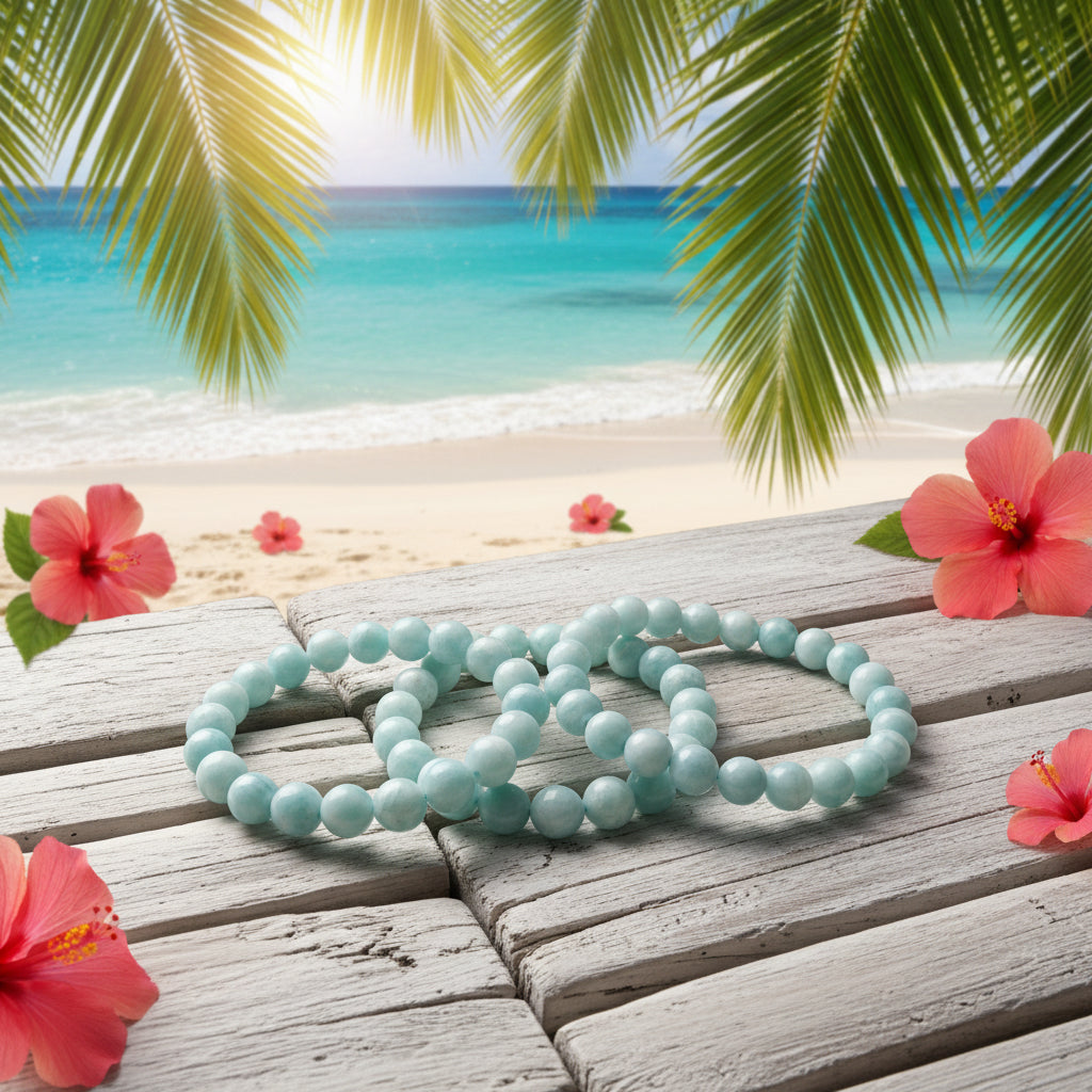 Larimar, bracelet boules 7-8 et 10mm qualité extra extra AAA+++