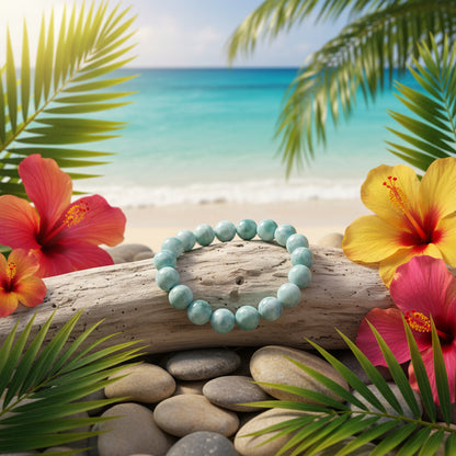 Larimar, bracelet boules 7-8 et 10mm qualité extra extra AAA+++