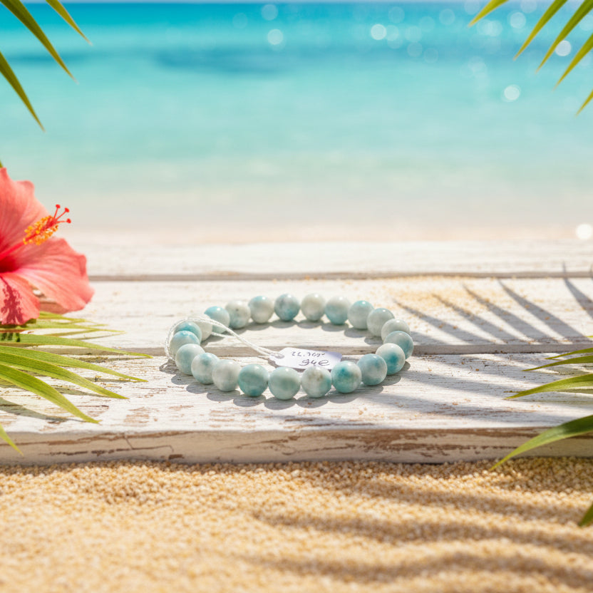 Larimar, bracelet boules 7-8 et 10mm qualité extra extra AAA+++