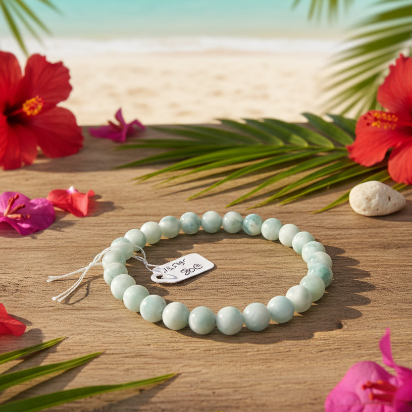 Larimar, bracelet boules 7-8 et 10mm qualité extra extra AAA+++