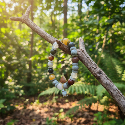 Jade birman, bracelet boules + joncs 10mm avec pendants