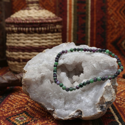 Anyolite (Rubis sur Zoïsite) Naturelle, bracelet boules facettées AAA