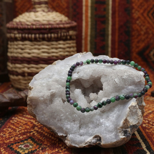 Anyolite (Rubis sur Zoïsite) Naturelle, bracelet boules facettées AAA