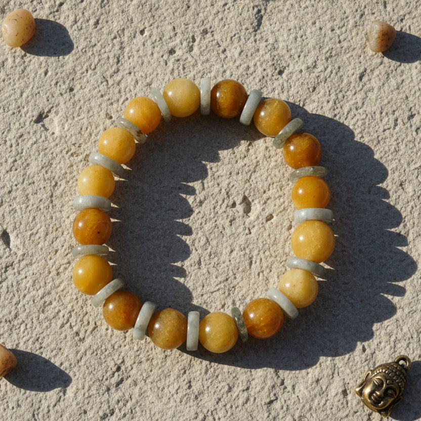 Jade birman, bracelet boule + joncs 10mm