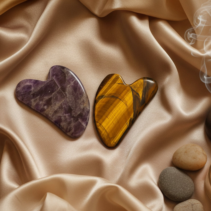 Gua Sha en Oeil de tigre et Amethyste
