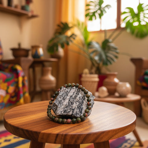 Unakite, bracelet boules qualité AA+