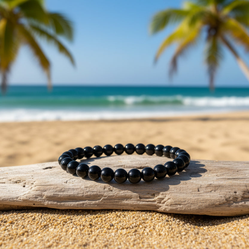 Tourmaline noire naturelle, bracelet boules qualité AA+