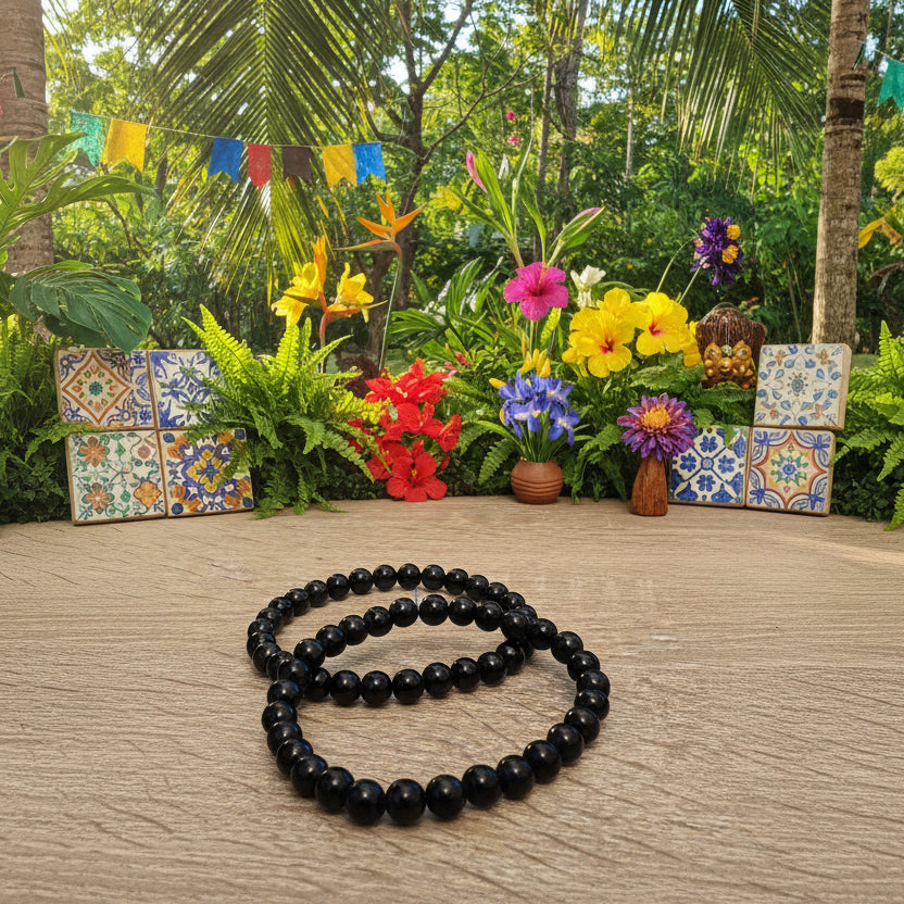 Tourmaline noire naturelle, bracelet boules qualité AA+