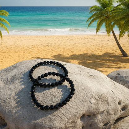 Tourmaline noire naturelle, bracelet boules qualité AA+