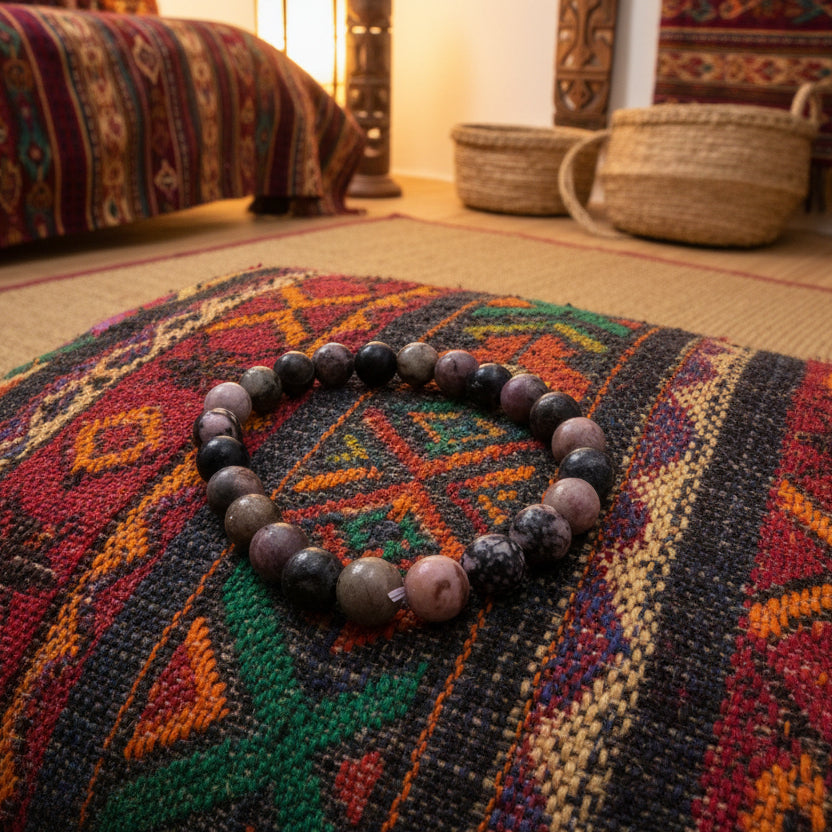 Rhodonite, bracelet boules pierres naturelles qualité AA