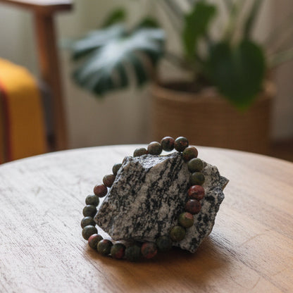 Unakite, bracelet boules qualité AA+