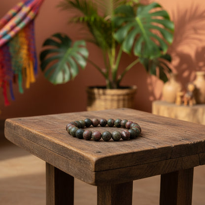 Unakite, bracelet boules qualité AA+
