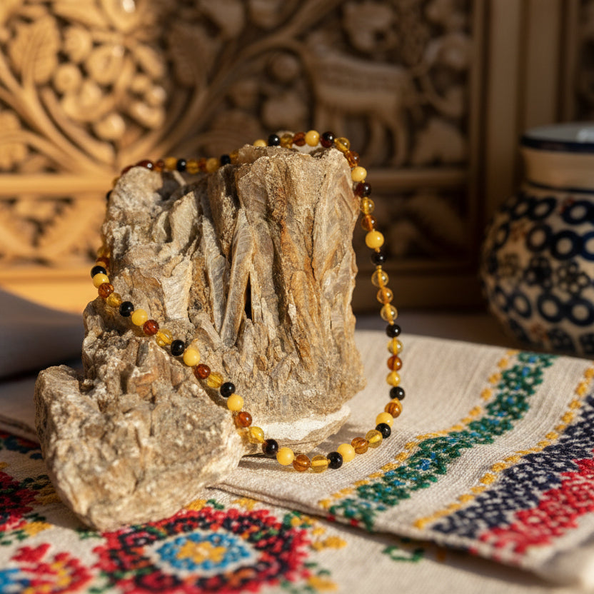 Ambre de la Baltique, collier adulte boules multicolores nuancées qualité AAA+