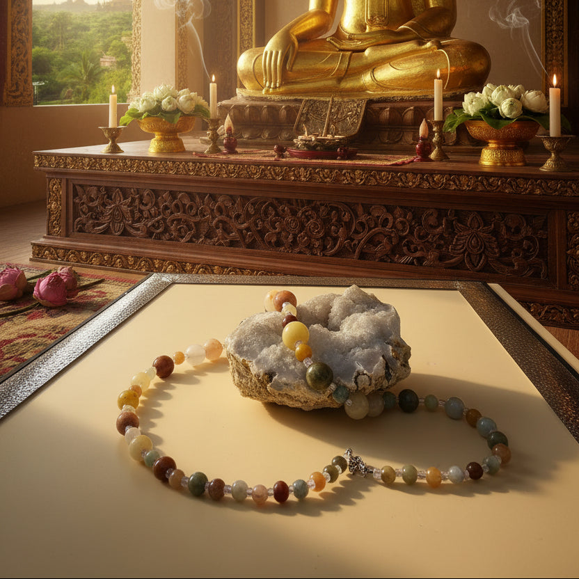 Jade Birman multicolore, collier boules nuancées qualité AAA