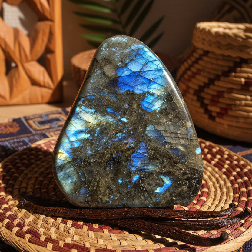Labradorite de Madagascar, Forme libre N°4 qualité AAA.