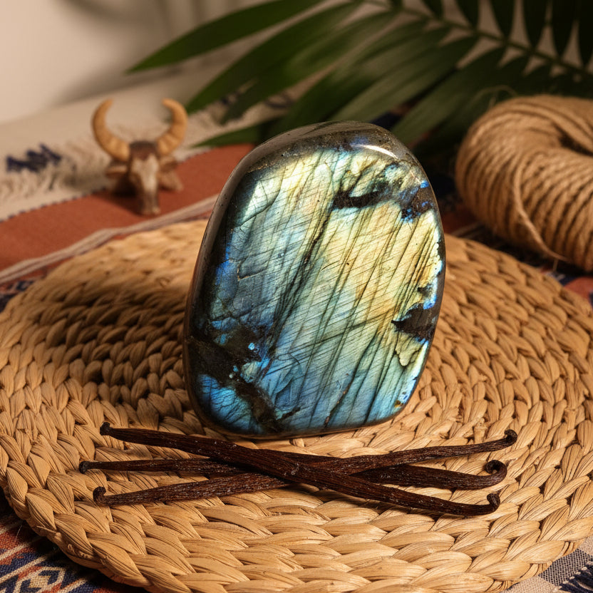 Labradorite de Madagascar, Forme libre N°5 qualité AAA.