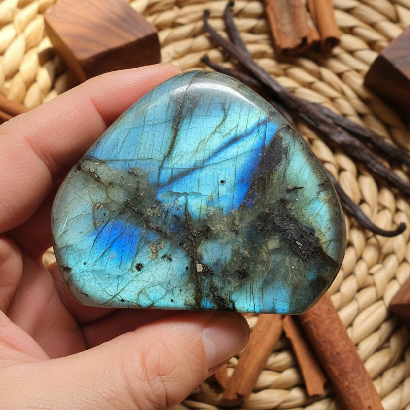 Labradorite de Madagascar, Forme libre N°8 qualité AAA.