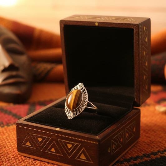 Bague réglable en Oeil de Tigre Afrique du Sud
