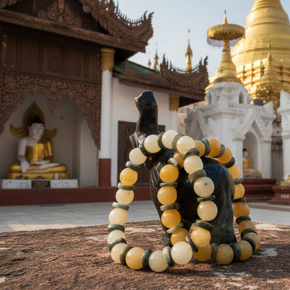 Jade birman, bracelet boules + joncs 10mm
