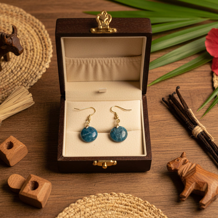 Boucles d'oreilles en Apatite bleue extra de Madagascar