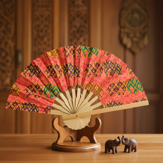 Eventail artisanal en bambou nord Chiang Mai collection éléphants 1