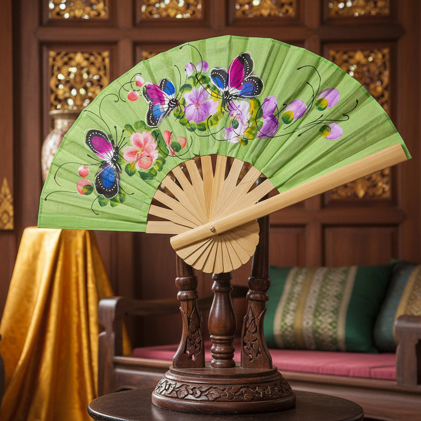 Eventail artisanal en bambou nord Chiang Mai collection florale 2