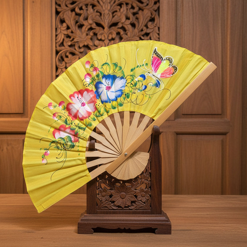 Eventail artisanal en bambou nord Chiang Mai collection florale 1