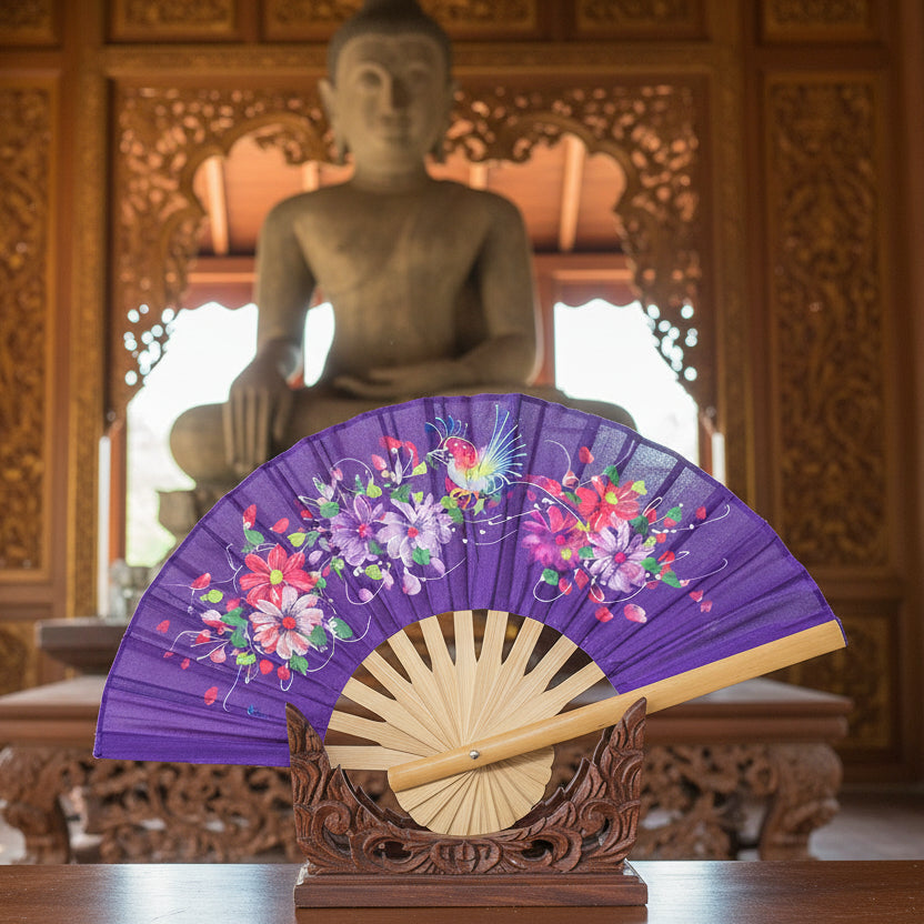 Eventail artisanal en bambou nord Chiang Mai collection florale 1